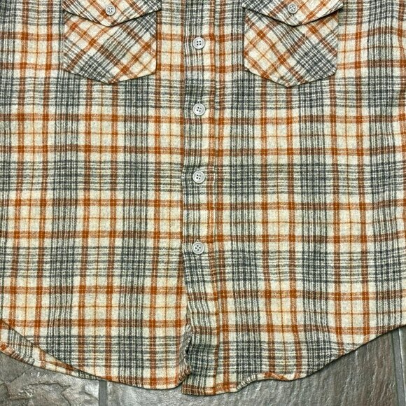 Van Heusen Vintage shirt L western board button down graytan plaid winter weight - Picture 2 of 7